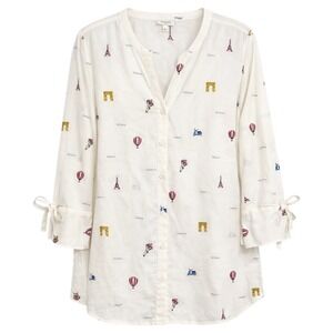 Talbots Parisian Chic Cotton Top Womens Size L Euro Summer Old Money Classic